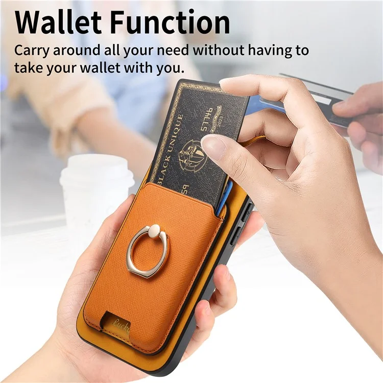 B3 Для Iphone 16 Pro Magnetic Case Leather+TPU Phone Cover Съемная Сумка Для Карты - Апельсин
