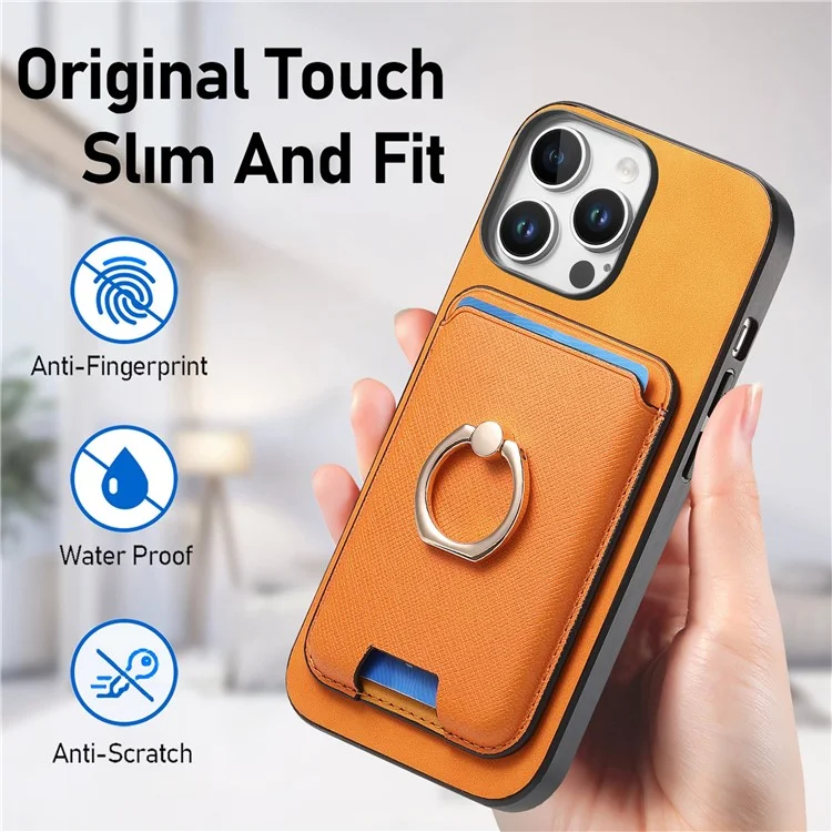 B3 Для Iphone 16 Pro Magnetic Case Leather+TPU Phone Cover Съемная Сумка Для Карты - Апельсин