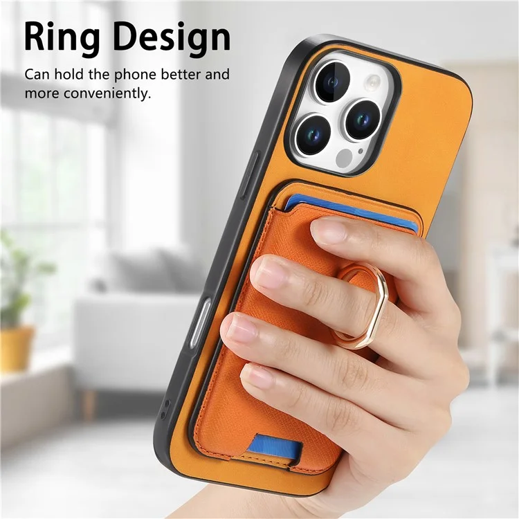B3 Для Iphone 16 Pro Magnetic Case Leather+TPU Phone Cover Съемная Сумка Для Карты - Апельсин