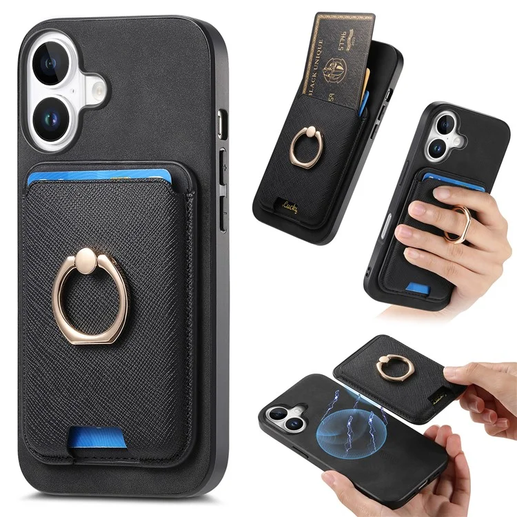 B3 Para Iphone 16 Magnetic Case Leather+tpu Telep Cover Tarjeta Desmontable Bolsa de Tarjeta - Negro