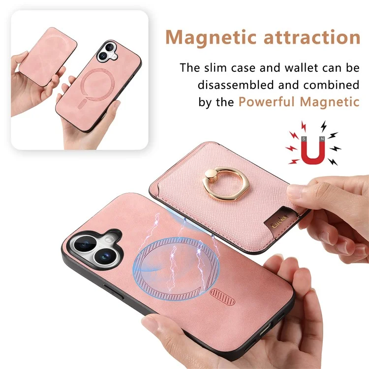 B3 Para Iphone 16 Magnetic Case Leather+tpu Telep Cover Tarjeta Desmontable Bolsa de Tarjeta - Negro