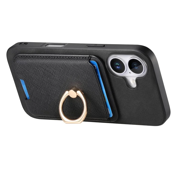 B3 Para Iphone 16 Magnetic Case Leather+tpu Telep Cover Tarjeta Desmontable Bolsa de Tarjeta - Negro