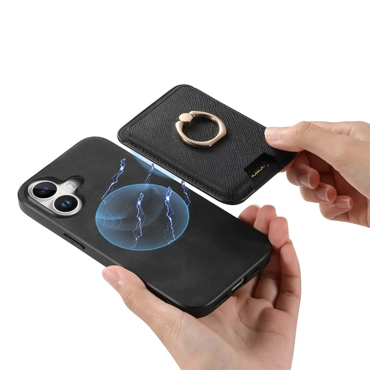B3 Para Iphone 16 Magnetic Case Leather+tpu Telep Cover Tarjeta Desmontable Bolsa de Tarjeta - Negro