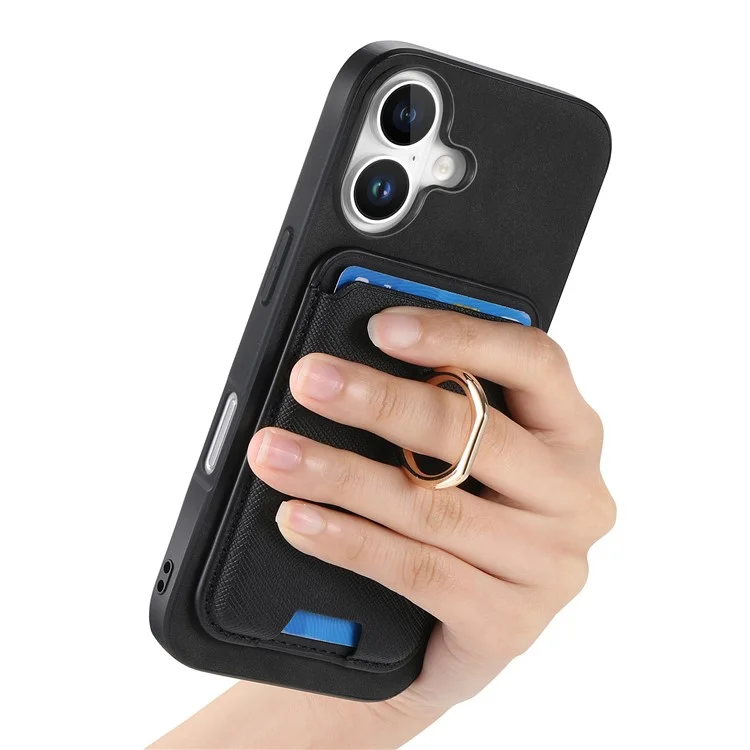B3 Para Iphone 16 Magnetic Case Leather+tpu Telep Cover Tarjeta Desmontable Bolsa de Tarjeta - Negro