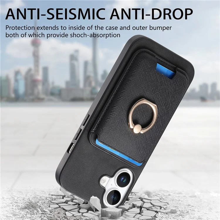 B3 Para Iphone 16 Magnetic Case Leather+tpu Telep Cover Tarjeta Desmontable Bolsa de Tarjeta - Negro
