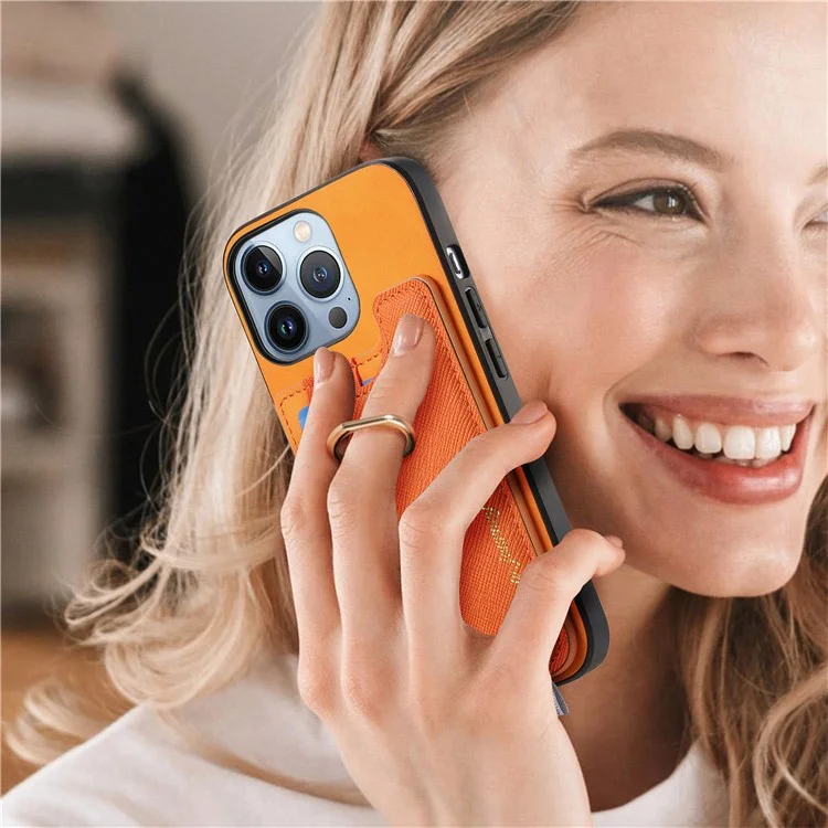 B5 Para Iphone 16 Pro Max Case 2-in-1 Topeador de Tarjeta Magnético Magnético Cuero+cubierta de Teléfono Tpu - Amarillo