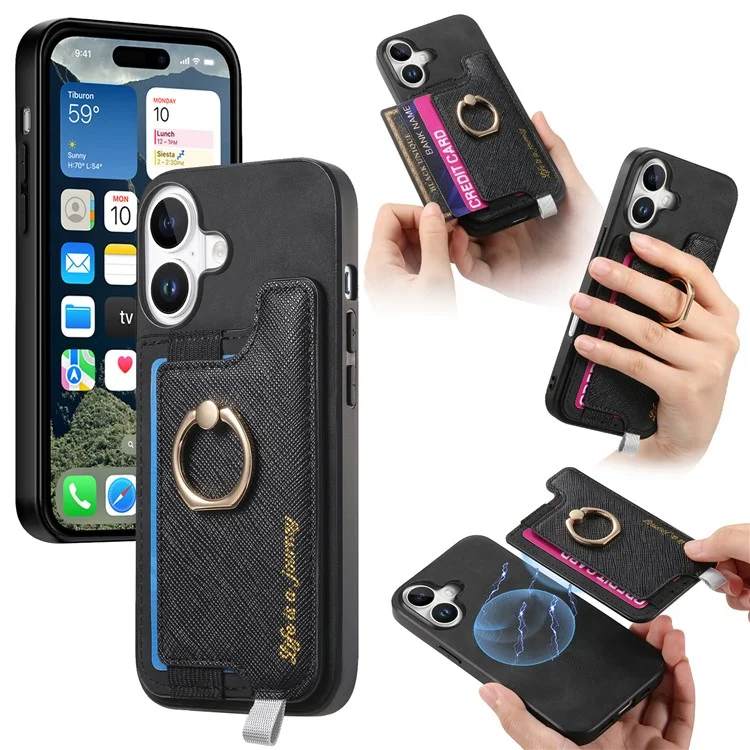 B5 Per Iphone 16 Caso 2 in 1 Porta di Carta Staccabile Magnetica in Pelle+copertina Telefonica Tpu - Nero