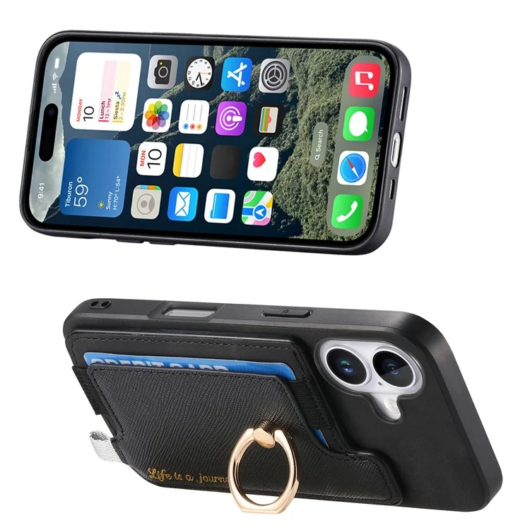 B5 Per Iphone 16 Caso 2 in 1 Porta di Carta Staccabile Magnetica in Pelle+copertina Telefonica Tpu - Nero