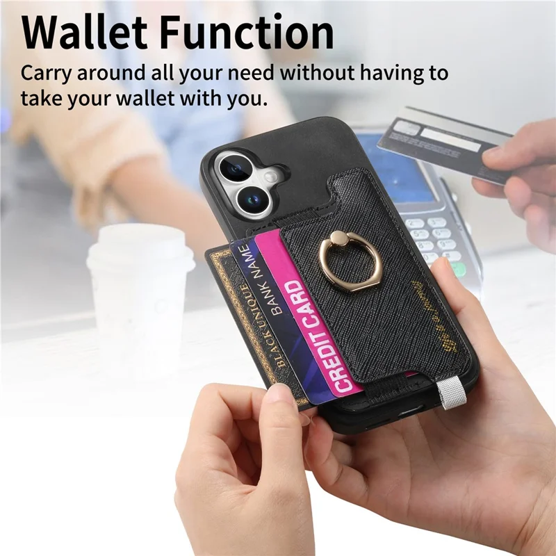 B5 Per Iphone 16 Caso 2 in 1 Porta di Carta Staccabile Magnetica in Pelle+copertina Telefonica Tpu - Nero
