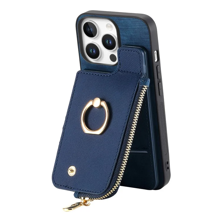 Pour Iphone 16 Pro Max Case Zipper Pocket Kickstand Leather Téléphone Back - Bleu