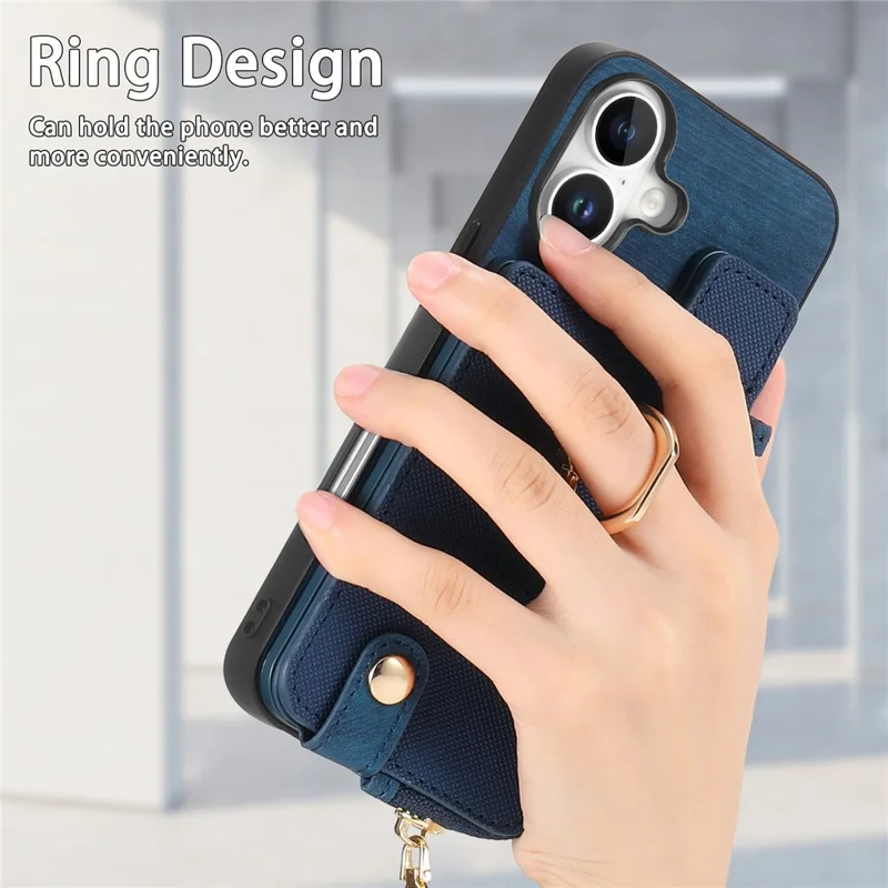 Para Iphone 16 Plus Case Zipper Pocket Kickstand Leather Teleping Back Cover - Rosa