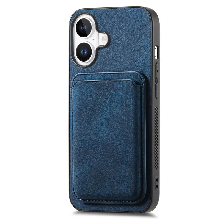 For iPhone 16 Plus Case Compatible with MagSafe Leather Back Cover with Detachable Card Holder - Blue