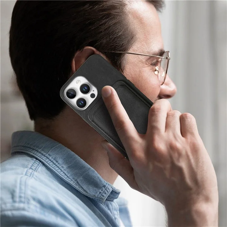 For iPhone 16 Pro Max Case Compatible with MagSafe Leather Back Cover with Detachable Card Holder - Black