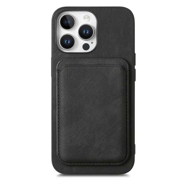 For iPhone 16 Pro Max Case Compatible with MagSafe Leather Back Cover with Detachable Card Holder - Black