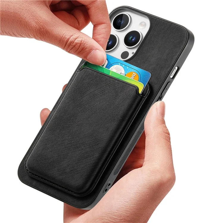 For iPhone 16 Pro Max Case Compatible with MagSafe Leather Back Cover with Detachable Card Holder - Black