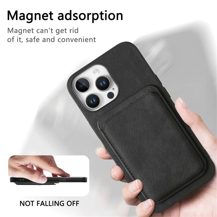 For iPhone 16 Pro Max Case Compatible with MagSafe Leather Back Cover with Detachable Card Holder - Black