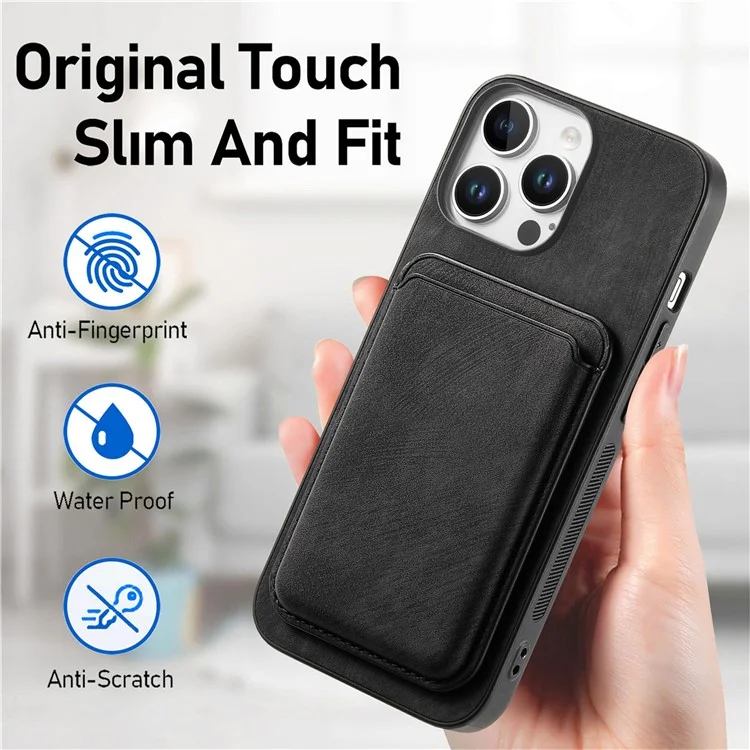 For iPhone 16 Pro Case Compatible with MagSafe Leather Back Cover with Detachable Card Holder - Black