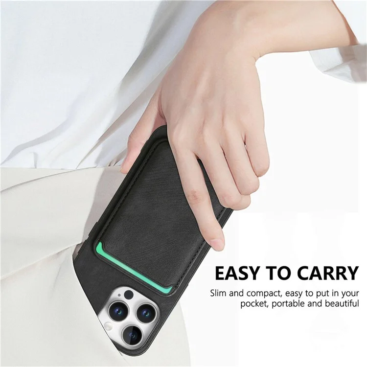 For iPhone 16 Pro Case Compatible with MagSafe Leather Back Cover with Detachable Card Holder - Black
