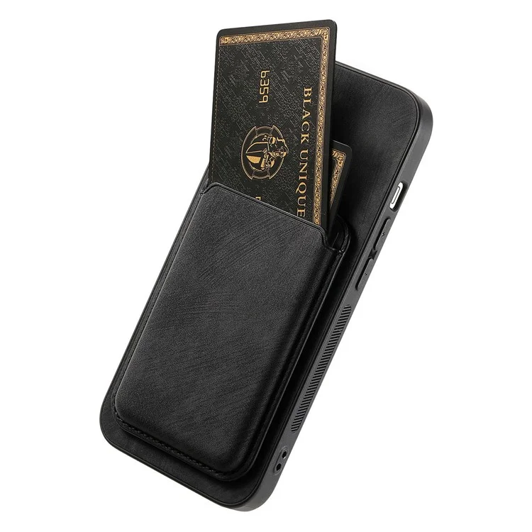 For iPhone 16 Pro Case Compatible with MagSafe Leather Back Cover with Detachable Card Holder - Black