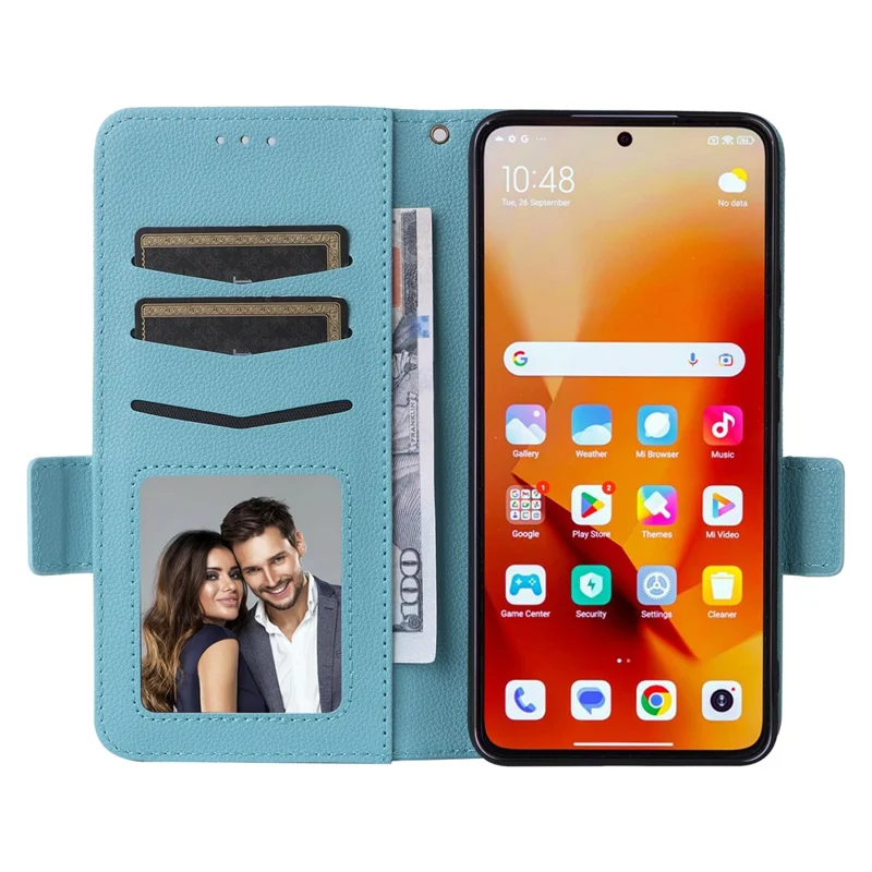 Para Xiaomi 14t Case Litchi Textura PU Pula Flip Flip Telpular - Azul Bebé