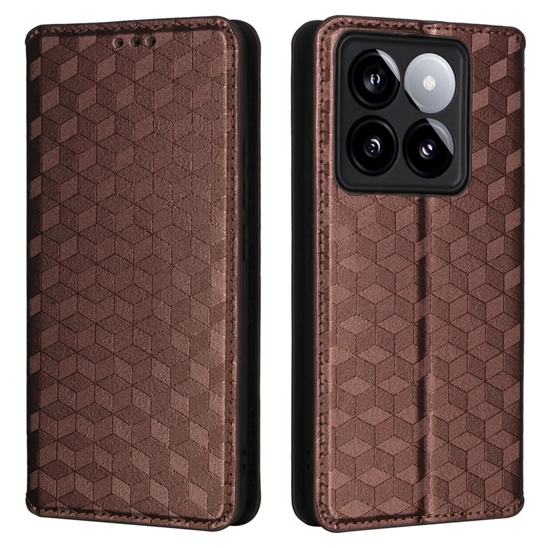 Para Xiaomi 14T Pro Wallet Case Rhombus Impresión de Cuero Tapa de Cuero - Marrón