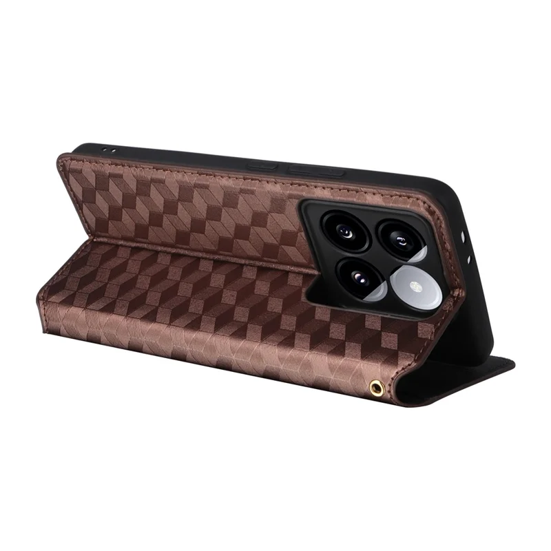 Para Xiaomi 14T Pro Wallet Case Rhombus Impresión de Cuero Tapa de Cuero - Marrón