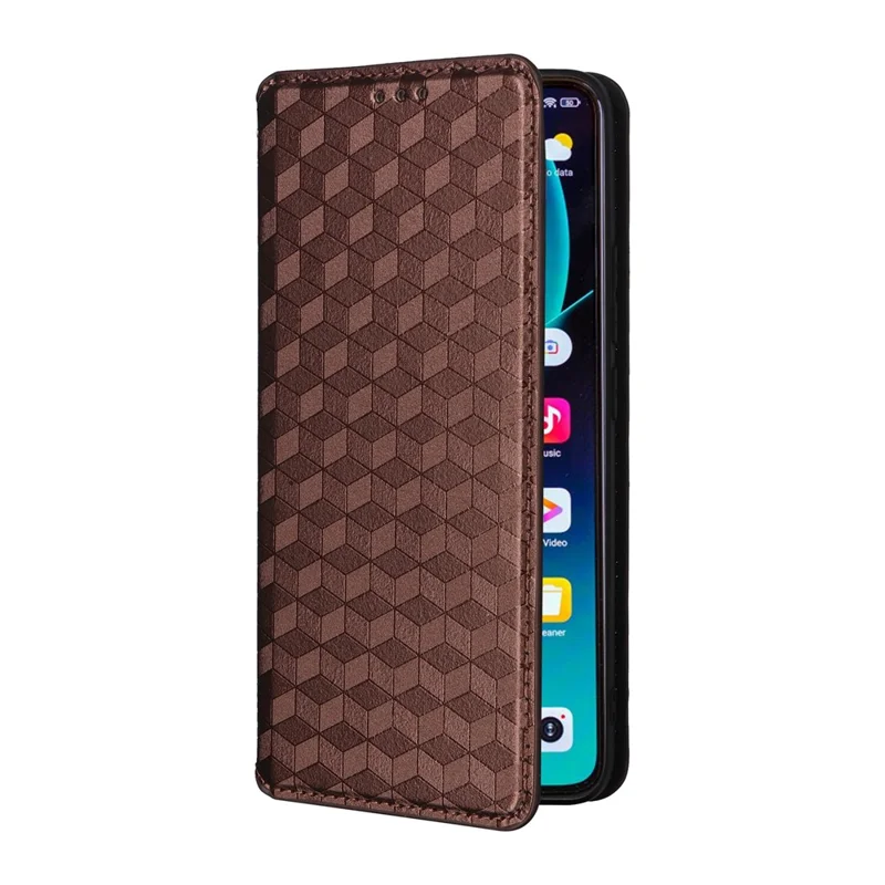 Para Xiaomi 14T Pro Wallet Case Rhombus Impresión de Cuero Tapa de Cuero - Marrón