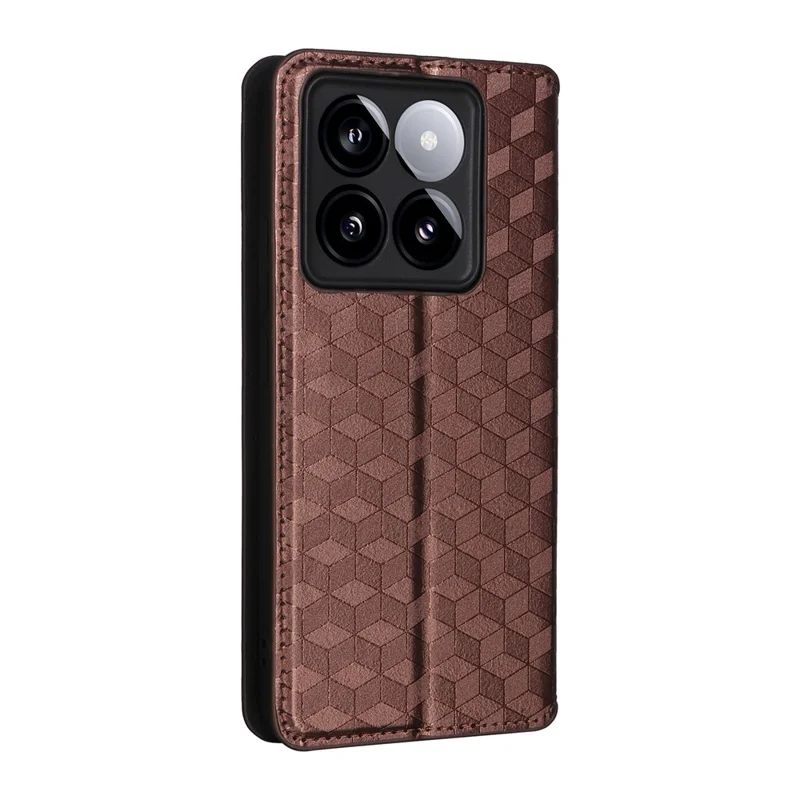 Para Xiaomi 14T Pro Wallet Case Rhombus Impresión de Cuero Tapa de Cuero - Marrón