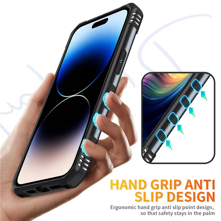 For iPhone 14 Pro Max Armor Case Hard PC Soft TPU Impact-Resistant Protective Cover with Ring Kickstand - Grey