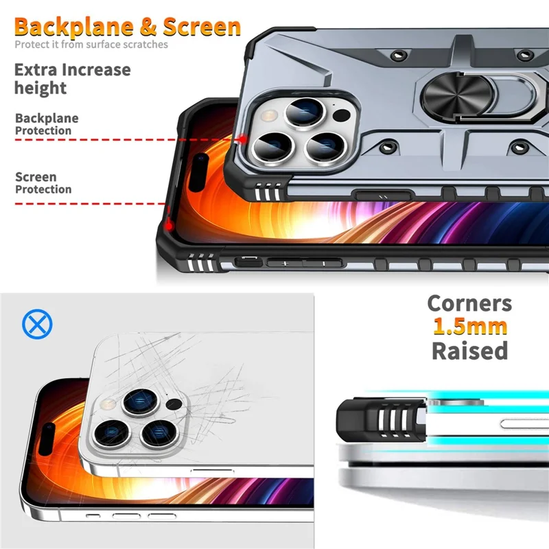 Für Das Iphone 14 Pro Max Rüstungskoffer Hartes PC Soft TPU Impact-resistantes Schutzschutz Mit Ring-kickstand - Dunkelgrün