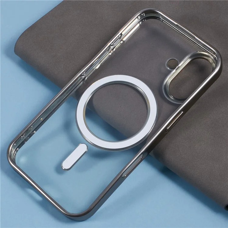 For iPhone 16 Plus Case Matte Electroplating Phone Cover Compatible with MagSafe - Titanium Grey