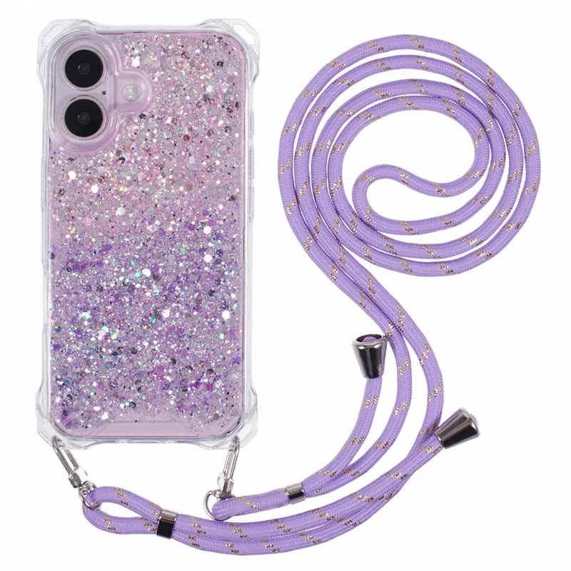 For iPhone 16 Plus Case Reinforced Corner TPU+Acrylic Dual Color Phone Cover with Strap - Pink+Purple