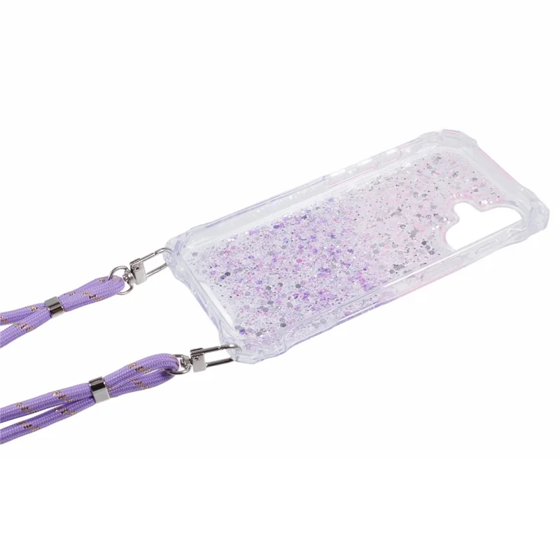 For iPhone 16 Plus Case Reinforced Corner TPU+Acrylic Dual Color Phone Cover with Strap - Pink+Purple