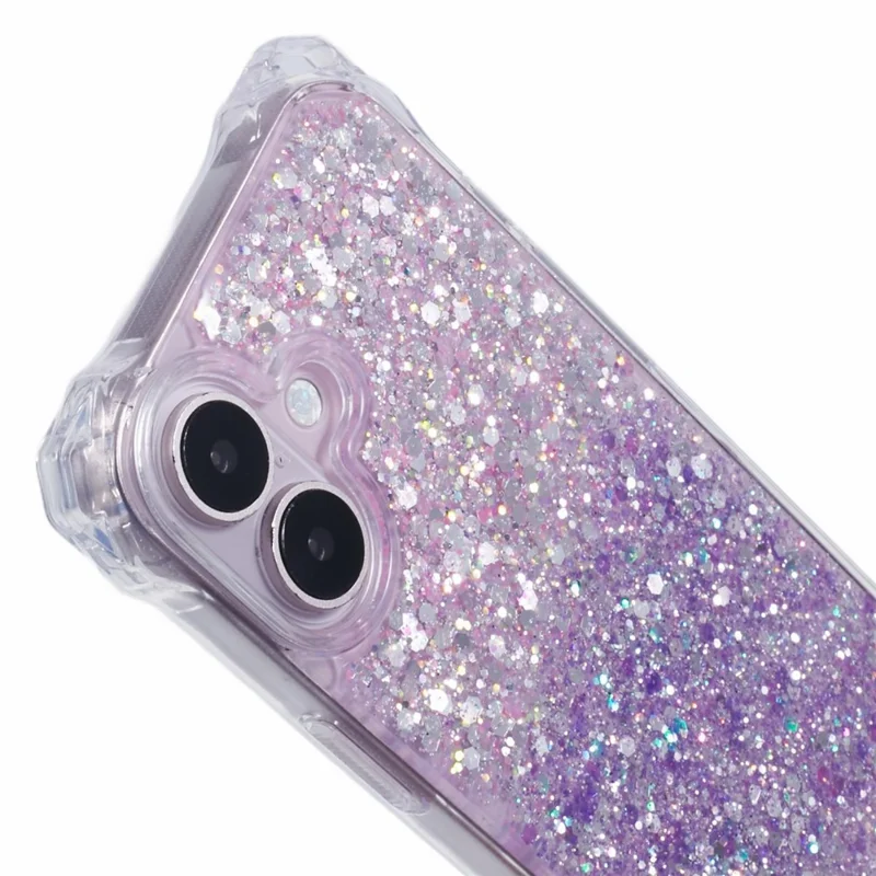 For iPhone 16 Plus Case Reinforced Corner TPU+Acrylic Dual Color Phone Cover with Strap - Pink+Purple