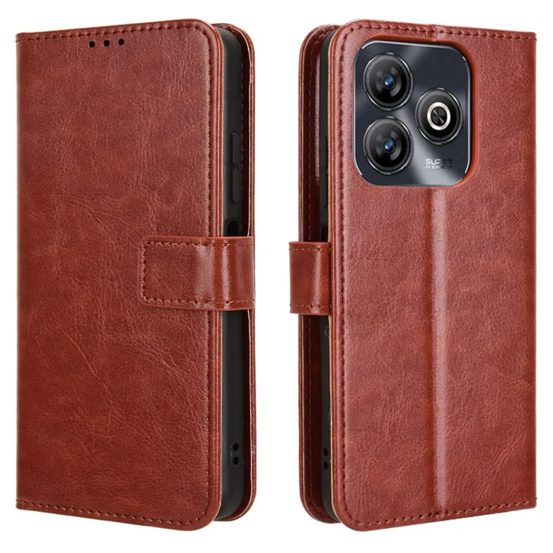 Pour ZTE Blade A75 4G Crazy Horse Texture pu Leather Phone Wallet Cover - Brun