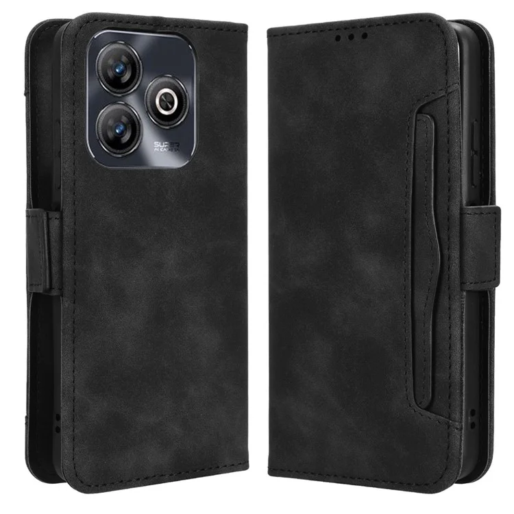 For ZTE Blade A75 4G Leather Case Phone Wallet Cover with Multiple Card Slots - Black