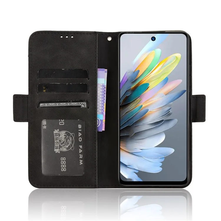 For ZTE Blade A75 4G Leather Case Phone Wallet Cover with Multiple Card Slots - Black