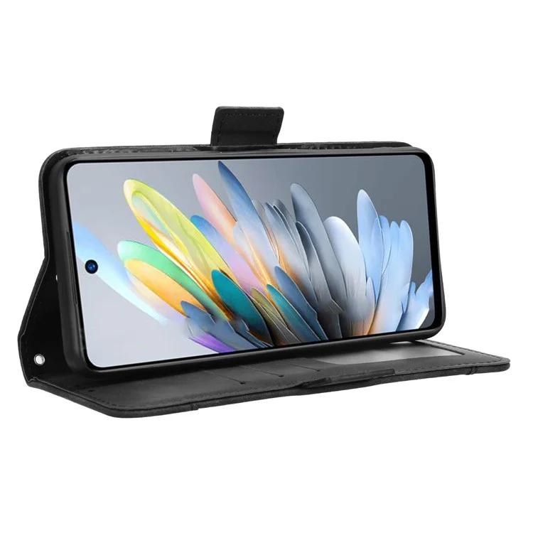 For ZTE Blade A75 4G Leather Case Phone Wallet Cover with Multiple Card Slots - Black