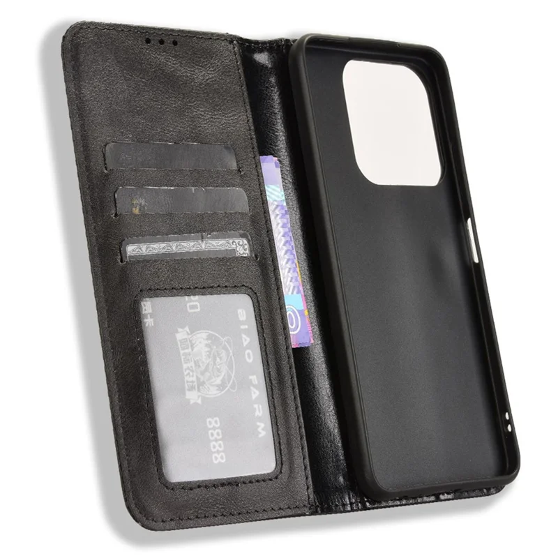 For ZTE Blade A75 4G Leather Case Wallet Stand Retro Texture Phone Cover - Black