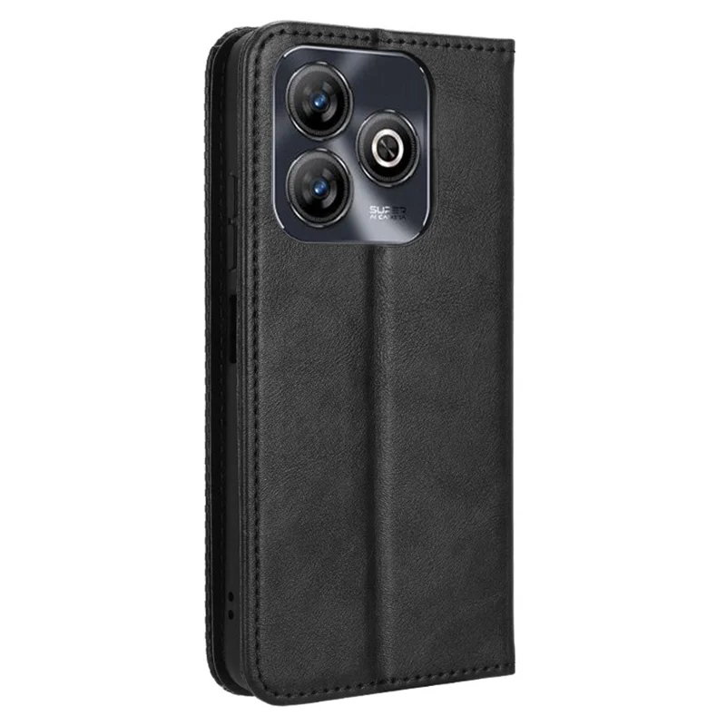 For ZTE Blade A75 4G Leather Case Wallet Stand Retro Texture Phone Cover - Black