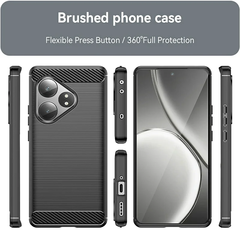 For Realme GT Neo6 5G / GT 6T 5G /  GT 6 5G Case Carbon Fiber Texture TPU Brushed Phone Cover - Black