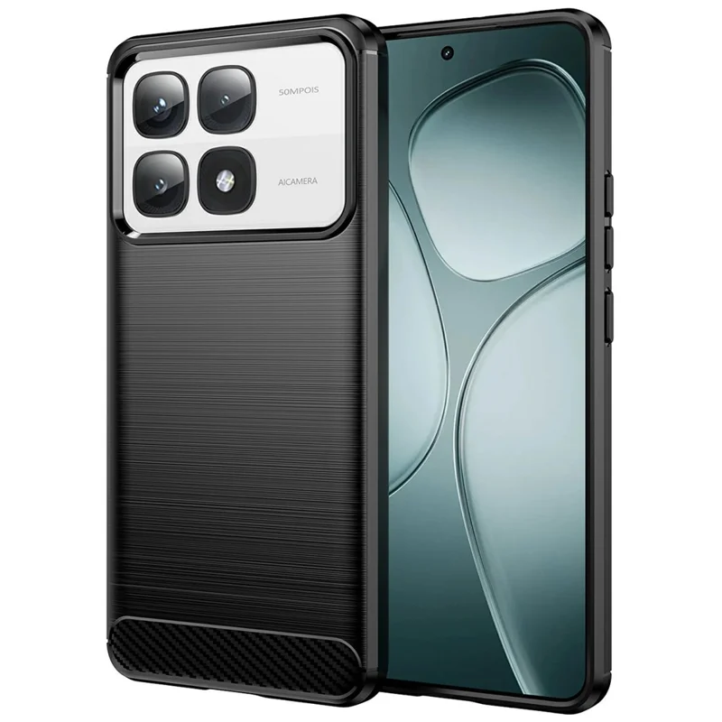 For Xiaomi Redmi K70 Ultra Case Carbon Fiber Texture TPU Brushed Phone Cover - Black