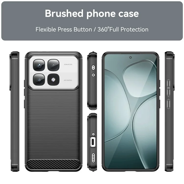 Per Xiaomi 14T Pro Case Carbon Fiber Texture TPU Brushed Phone Cover - Nero