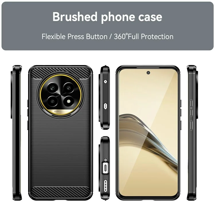 Per Realme 13 Pro 5G / 13 Pro+ 5G Custodia Texture in Fibra di Carbonio TPU Spazzolata Cover per Telefono - Nero