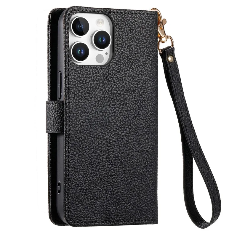 Per Iphone 16 Pro Case RFID Blocco Del Bloccante Coperchio Del Portafoglio in Pelle Tascabile - Nero