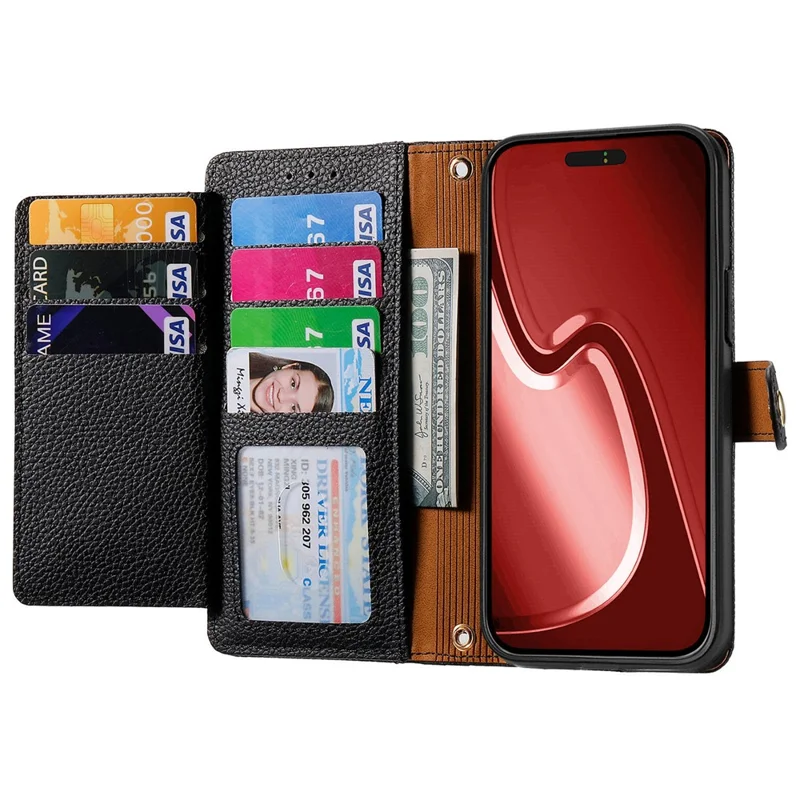Per Iphone 16 Pro Case RFID Blocco Del Bloccante Coperchio Del Portafoglio in Pelle Tascabile - Nero