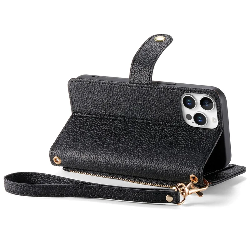 Per Iphone 16 Pro Case RFID Blocco Del Bloccante Coperchio Del Portafoglio in Pelle Tascabile - Nero