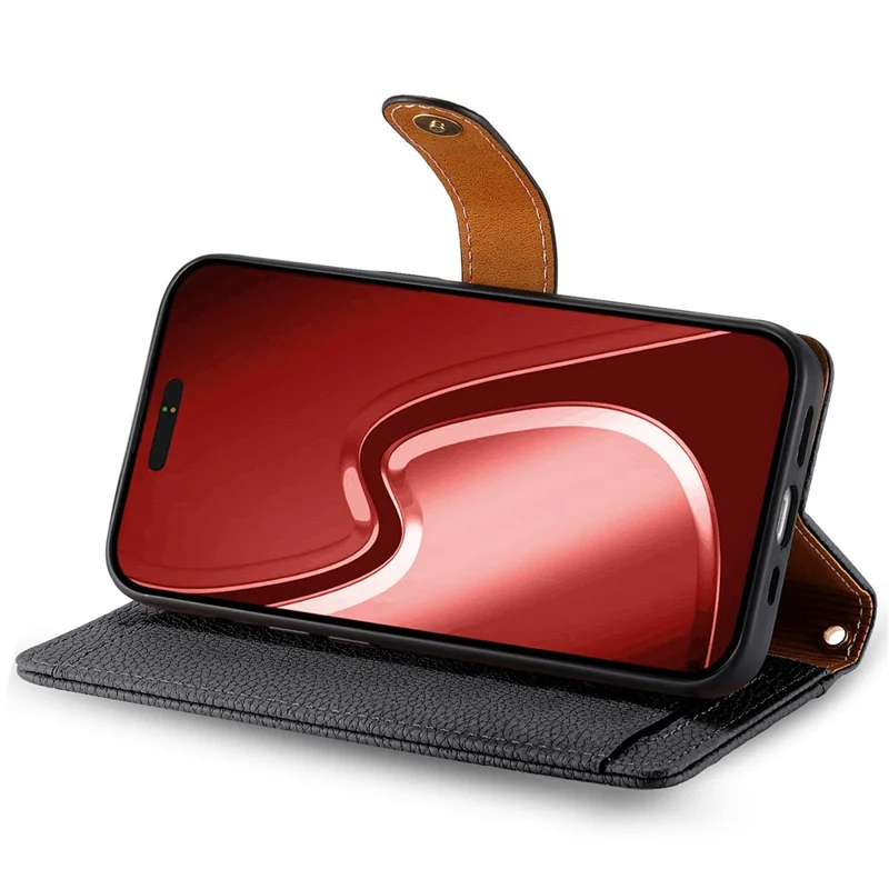 Per Iphone 16 Pro Case RFID Blocco Del Bloccante Coperchio Del Portafoglio in Pelle Tascabile - Nero