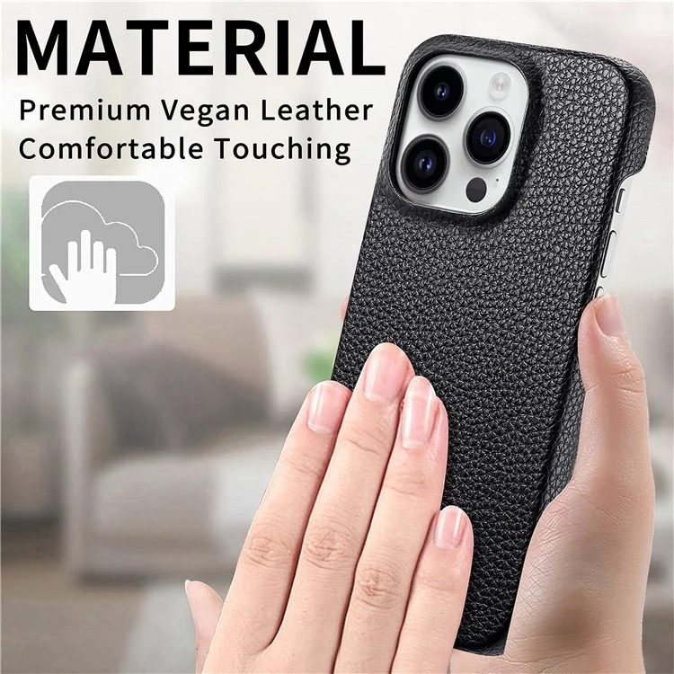 Y5 Per Iphone 16 Pro Case Litchi Texture in Pelle+copertina Telefonica Slim Tpu - Nero