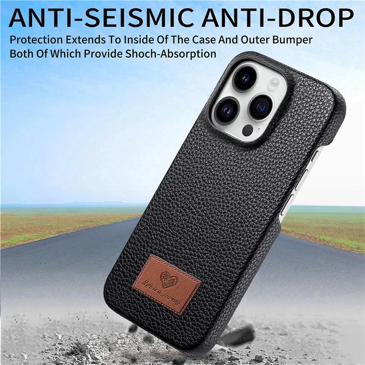 Y5 Per Iphone 16 Pro Case Litchi Texture in Pelle+copertina Telefonica Slim Tpu - Nero